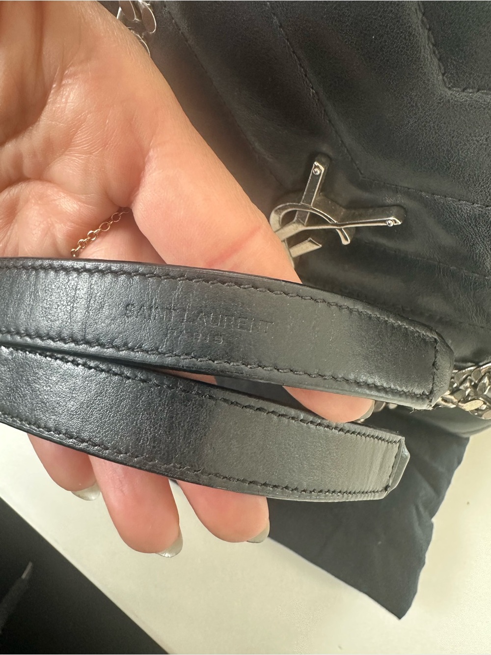 Saint Laurent Black Quilted Leather, LouLou Medium with Silver YSL Hardware: - Picture 7 of 8